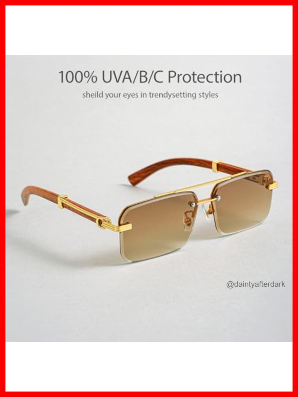 Rimless Rectangle Sunglasses Square Frameless with UV400 Protection - Picture 4 of 6